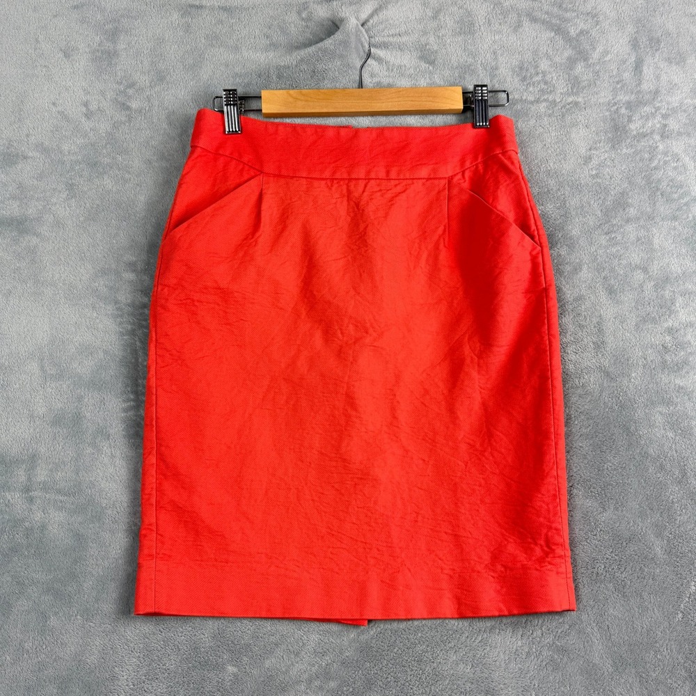 J. Crew Women 4 Red The Pencil Skirt Cotton Twill High Rise Office Siren Boho
